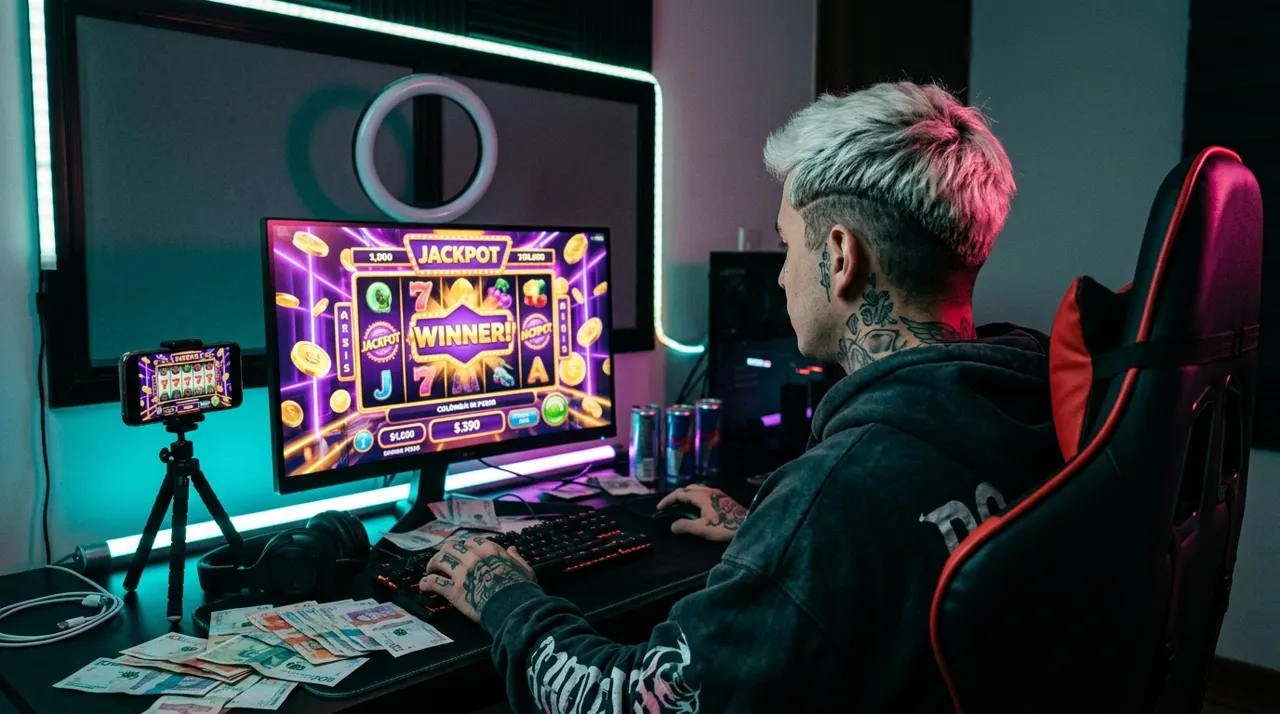 Un influencer transmite en vivo mientras juega tragamonedas en línea